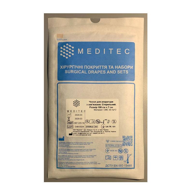 Чохол для апаратури з зав’язками. Стерильний. Розмір 100 см х 7 см «Meditec®». Матеріал, СМС 30 г/м*2